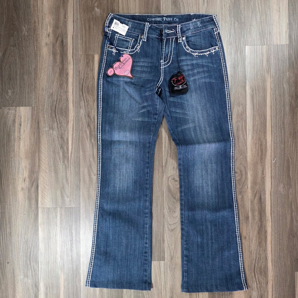 Cowgirl Tuff Co Angie MuttNation Bootcut Jeans Rhinestone Contrast Stitch 28 Reg